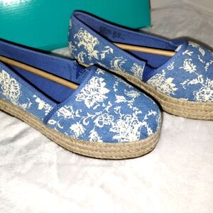 Blue and Cream Espadrille Flats